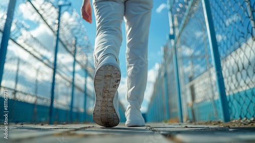 Image of an inmate s first steps outside of jail, breathing in the fresh air of freedom