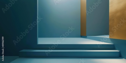 studio background blue yellow room with dim light, Generative Ai photo