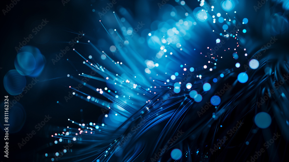 Illuminated Fiber Optic Strands in Blue Light Illuminated Fiber Optic Strands in Blue Light