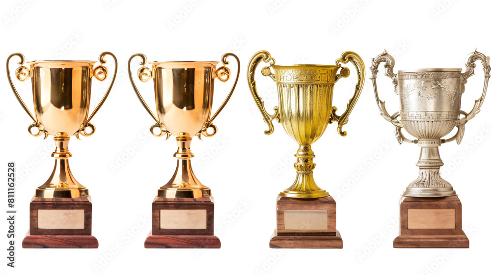 Trophy gold depicted in four different, isolated on transparent background Trophy gold depicted in four different, isolated on transparent background