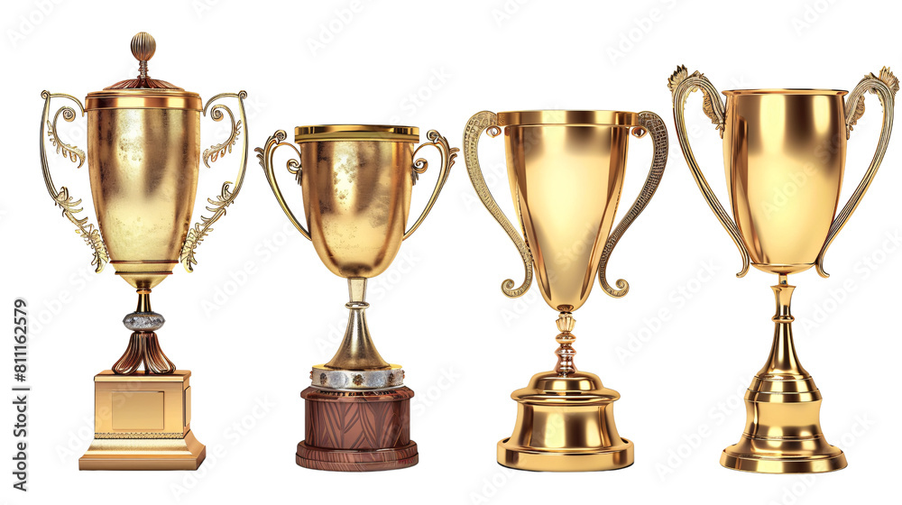 Trophy gold depicted in four different, isolated on transparent background