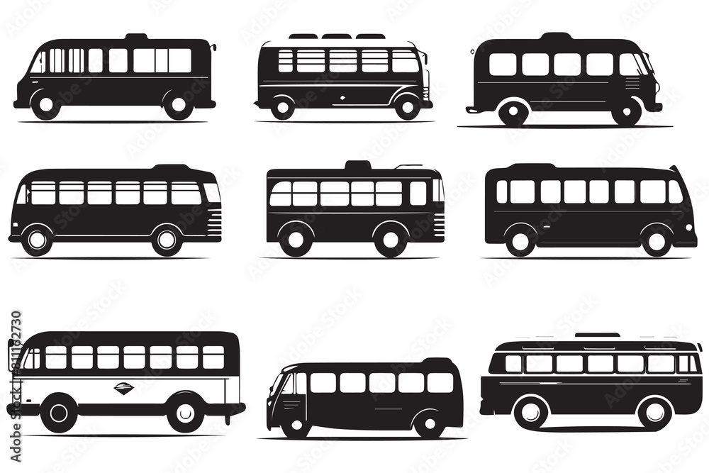 Set of bus icon. Vector illustration. Isolated on white background Set of bus icon. Vector illustration. Isolated on white background