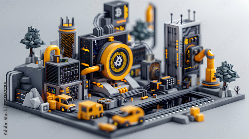 3D Cute Icon: Crypto Miners Operating Mining Rigs in High Tech Facility for Blockchain Validation   Isometric Scene