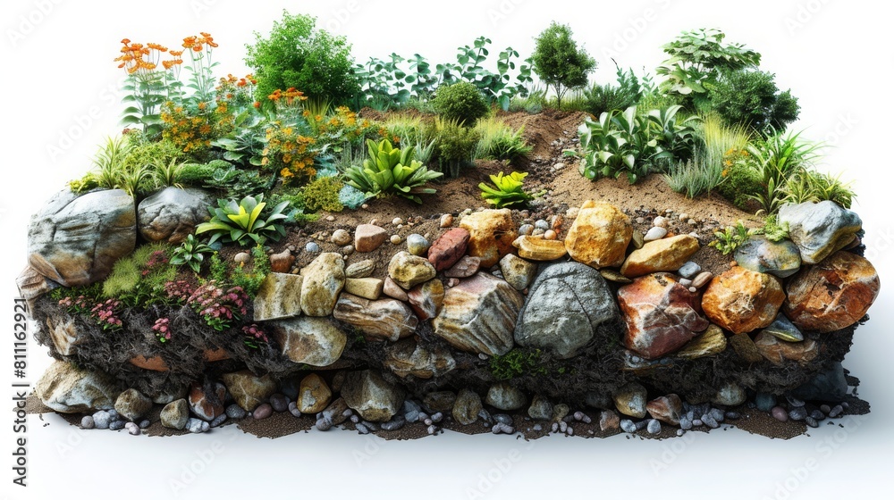 A garden with a variety of plants and rocks A garden with a variety of plants and rocks