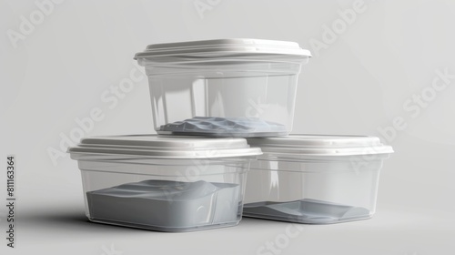 3D realistic image of food containers  clean lighting  isolated on background