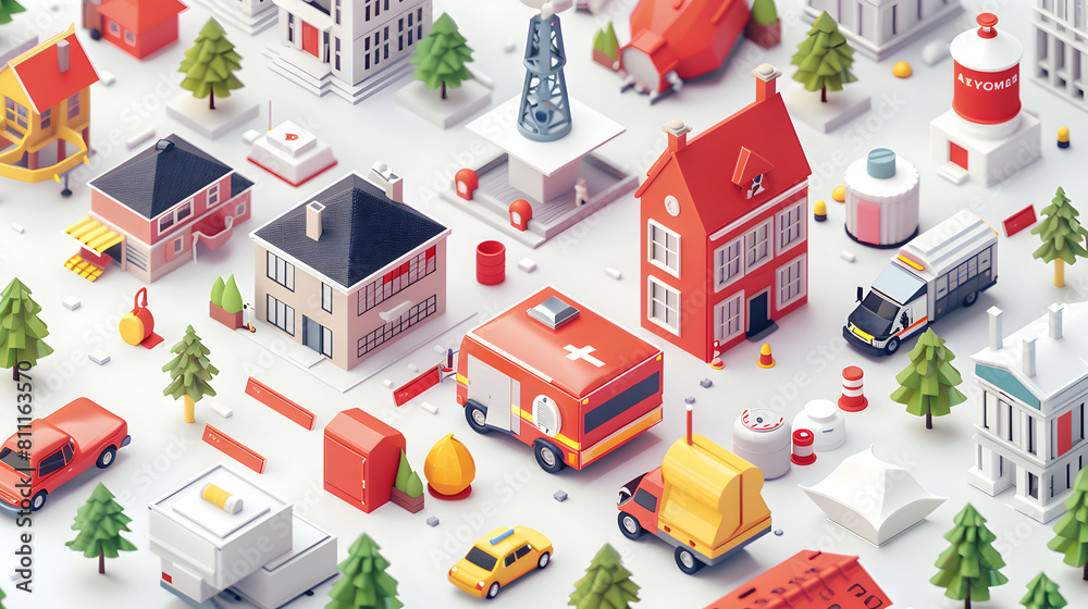 3D Cute Icon: Disaster Preparedness Coordinator Planning Evacuation Drills Enhancing Emergency Responses and Minimizing Risks in Isometric Scene 3D Cute Icon: Disaster Preparedness Coordinator Planning Evacuation Drills Enhancing Emergency Responses and Minimizing Risks in Isometric Scene