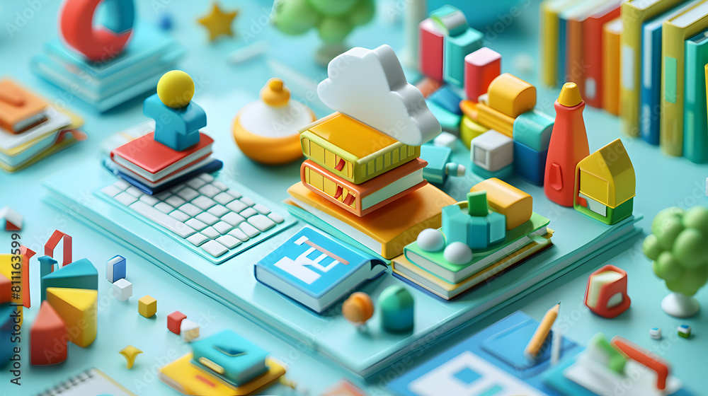Professional Educator Creating Interactive E Learning Course with Cute 3D Icons in Isometric Scene, Focusing on Engaging Content and Visual Aids to Grab Students  Attention