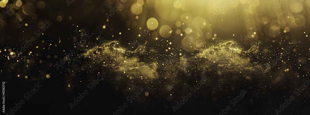 Dark Background with Yellow Particles and Dust Floating, Creating Mystery and Magic