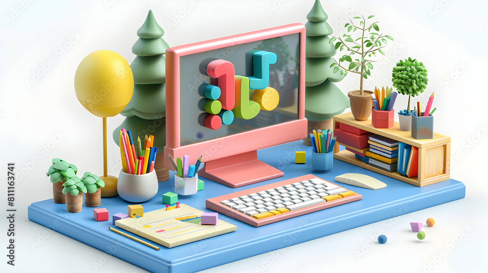 E Learning Course Creator: Educator Designs Interactive Course with Engaging Content and Visual Aids in Isometric 3D Scene
