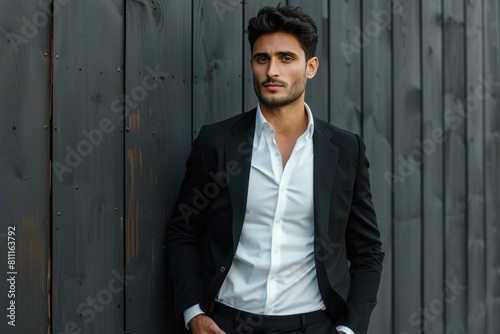 modern man in white shirt and black suit.