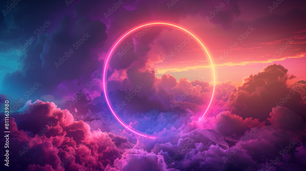 Dreamy Neon Ring in Colorful Sky Dreamy Neon Ring in Colorful Sky