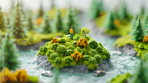 3D Cute Icon: Environmental Market Researcher Analyzing Sustainability Concept