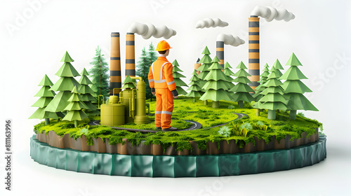 Isometric 3D Cute Icon of Environmental Scientist Conducting Field Surveys for Managing Risks in Industrial Projects Environmental Risk Management Field Survey Concept