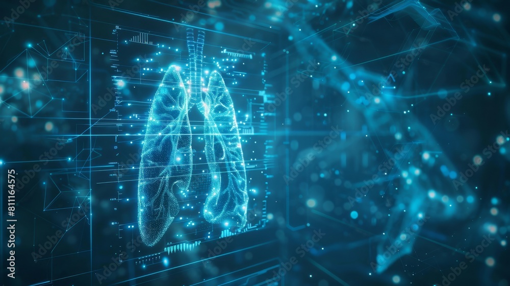 Abstract digital background with holographic blue lungs and medical Abstract digital background with holographic blue lungs and medical