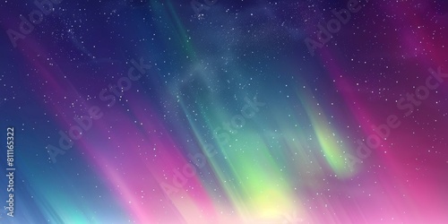 A colorful sky with a purple and blue background and a green stripe. The sky is filled with stars and the colors are vibrant