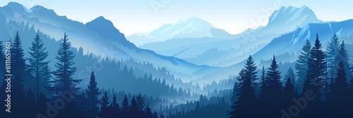 A mountain range with a blue sky and trees