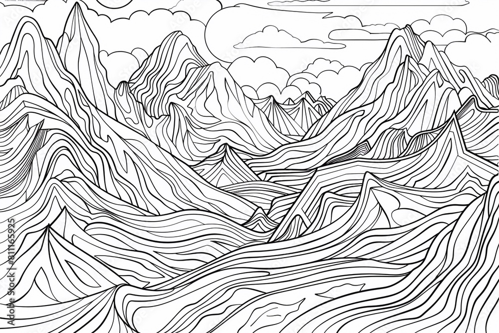 Coloring book antistress mountain peaks