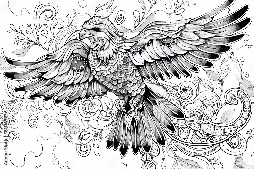 Obraz premium Coloring book antistress nature bird