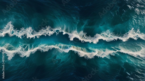 big waves on ocean with top view