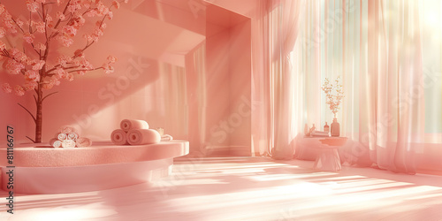 Spa Treatment Room: Clean Background with Soft Pastel Colors, Creating a Relaxing Spa Atmosphere