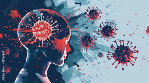 Illustration depicting an iconic representation of brain tumor or cancer migraine disease stroke or virus pain concept and the symbol image of migraine or meningitis