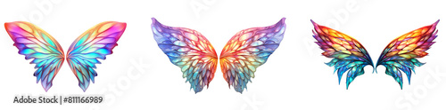 collection magic angel wings colorful isolated on transparent background