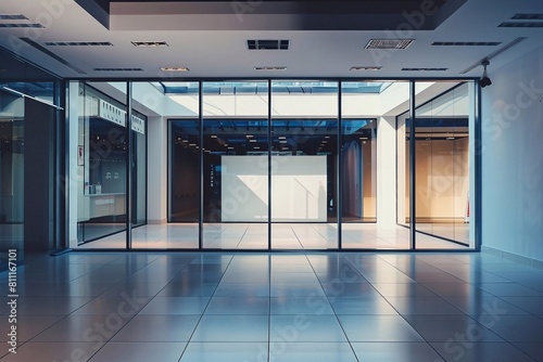 Stylish white empty vacant modern retail store with glass display