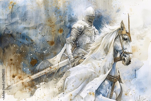 Fairy tale Knight watercolor illustration white