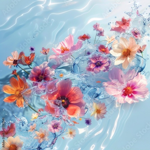Floral Water. Nature's Beauty in Optimistic Spring Colours Underwater © AIGen