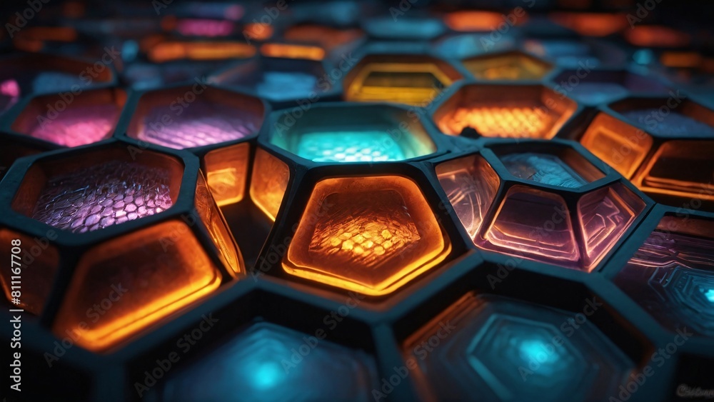 Fototapeta premium abstract honey comb hexagon neon light