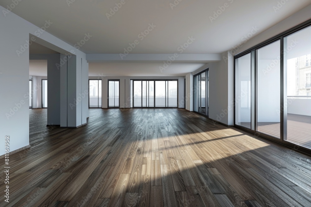 Apartment Flooring. Contemporary Empty Room Design with Flat Flooring - 3D Rendering Apartment Flooring. Contemporary Empty Room Design with Flat Flooring - 3D Rendering