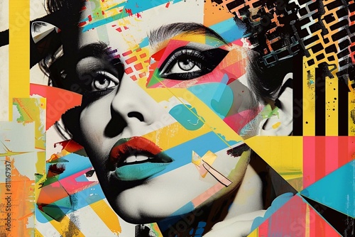 Stylish pop art beautiful woman collage