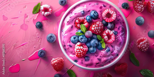 Energizing Smoothie Bowl  Clean Background with Bright Pink and Purple Hues  Symbolizing Energy and Vitality