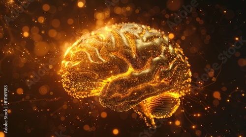 Golden brain with neural networks aglow  illustrating the connection between cognition and creativity