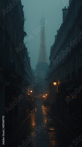 European city illustration, unusual illustration of the Eiffel Tower, unusual background, France, Paris. photo