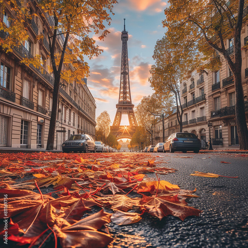 European city illustration, unusual illustration of the Eiffel Tower, unusual background, France, Paris.