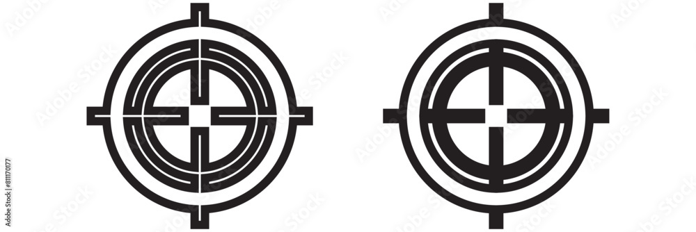 Target destination icon set. Aim sniper shoot group. Focus cursor bull eye mark collection. Vector isolated on white Target destination icon set. Aim sniper shoot group. Focus cursor bull eye mark collection. Vector isolated on white
