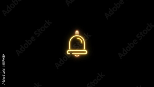 Neon sign in bell shape motion graphic with alpha channel. Colored jingle bell neon light turn on and turn off isolated vector animated on transparent background. photo
