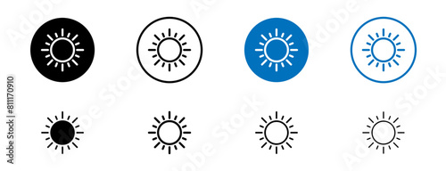 Sun vector icon set. summer sun light sign in black and blue color.