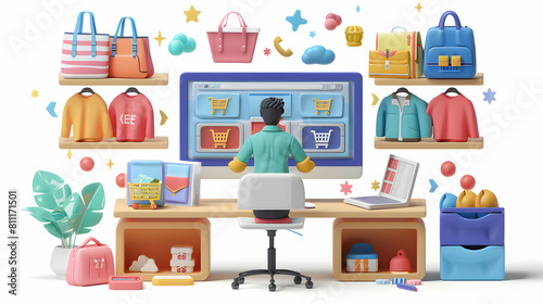 E commerce Manager Overseeing Online Sales: Analyzing Performance Data in Isometric 3D Flat Illustration Scene