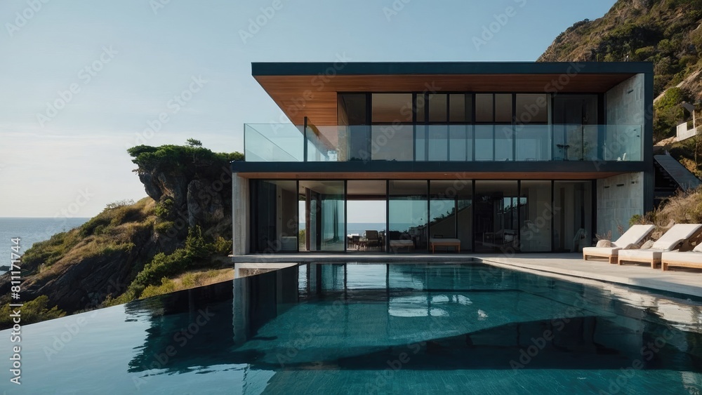 Obraz premium simple modern luxury home design with pool ideas