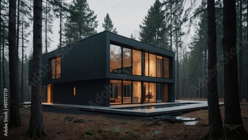 modern minimalist house in forest