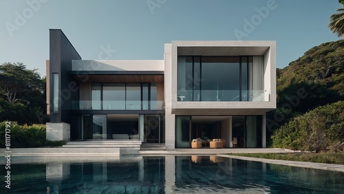 simple modern minimalist home design with pool ideas © Halloway