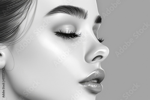 Close-up photo of a woman s face in black and white. Suitable for beauty and skincare concepts