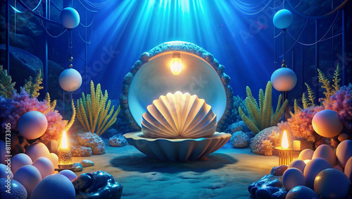 Under the sea scenes decorated with shells  corals  and pearls for a beautiful presentation.