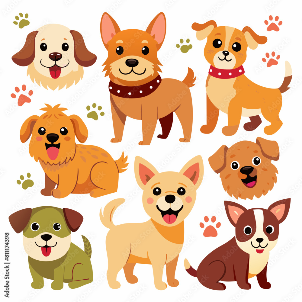 Cute dogs doodle vector set Cute dogs doodle vector set