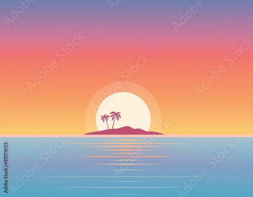 Distant Island Sunset - an image of a distant island silhouette against the sunset on the ocean