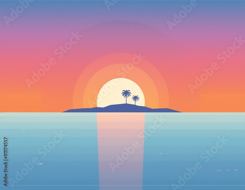 Distant Island Sunset - an image of a distant island silhouette against the sunset on the ocean