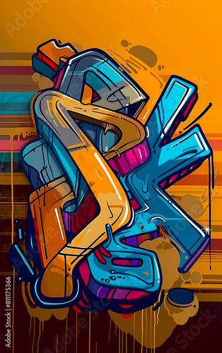 Abstract Graffiti Art with Vivid Colors and Dynamic Shapes Contemporary Urban Artwork in Bold Colors and Fluid Lines Expressionist Street Art with Red  Yellow  and Blue Splatters