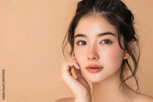 肌の綺麗な日本人女性（スキンケア・メイク・モデル・背景なし） 